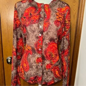 Scott Taylor Red and Orange Long Sleeve Mandarin Collar Shirt